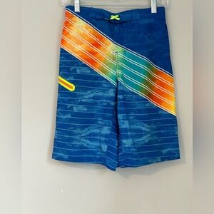 Wonder Nation Boys Blue Swim Trunks XL (14/16) Rainbow Stripe Board Shorts